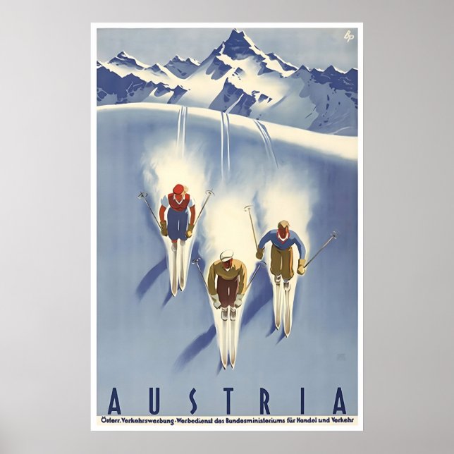 Österrike Skidaffisch Resa Tryck Väggsn (Framsidan)