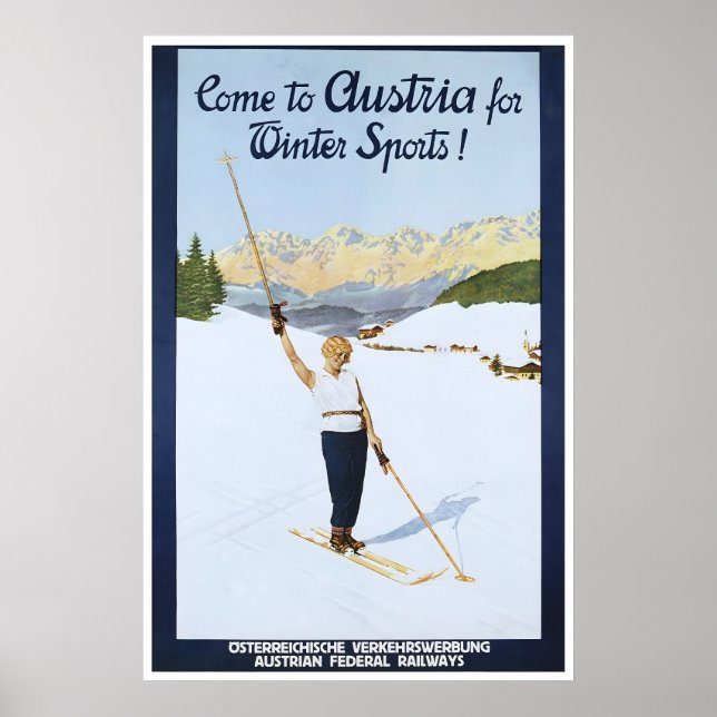 Österrike Skidposter Konst Österrikisk Resa Tryck (Framsidan)