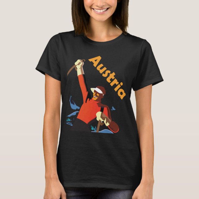 Österrike Skidvinnare Röd Retro Resa T-Shirt (Framsida)