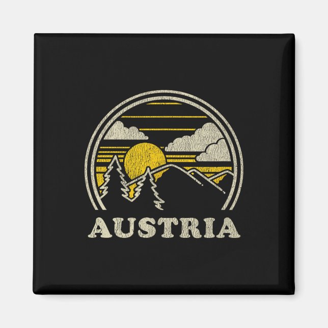 Österrike T-Shirt Vintage Vandring Berg Tee  Magnet (Framsidan)