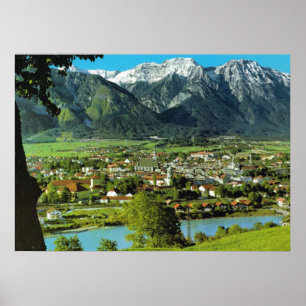 Österrike, Tyrolen, Solbad Hall och River Inn Poster