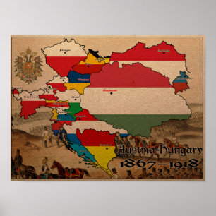 Österrike Ungern Flagga Karta Poster