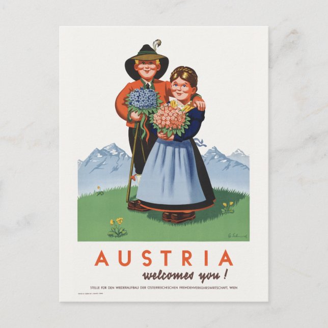 Österrike välkomnar er Vintage affisch 1948 Vykort (Framsida)