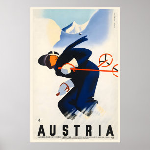 Österrike Vintage skidposter - inramad tryck - Can