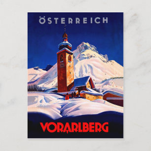 Österrike, Vorarlberg på vintern, vintage resor Vykort