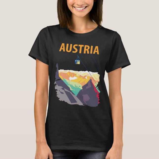 Österrikes Alpin Kabelbana Utsikt Resa T-Shirt (Framsida)