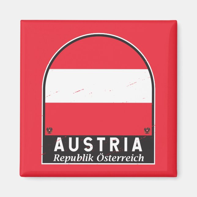 Österrikes Flagga Emblem Distress-Vintage Magnet (Framsidan)