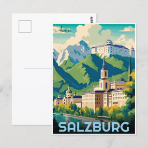 Österrikes huvudstad Salzburgs siluett Vykort