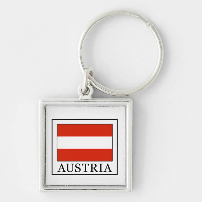 Österrikes nyckelkedja fyrkantig silverfärgad nyckelring (Framsidan)