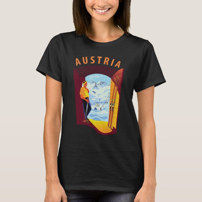 Österrikes skidstuguvy Retro Resa T Shirt (Framsida)