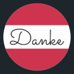 Österrikiska Flagga Färg Danke Runt Klistermärke<br><div class="desc">Danke ...  ett tyskt tack för ert budskap mot färg i Österrikes flagga. Du kan ändra det moderna monolinliknande kalligrafi-stil för att skapa ditt eget textmeddelande i anpassningsbarna. Prova med ett annat teckensnitt stil,  storlekt och färg och anpassa textdesignen så att du kan göra dina egna typografiklistermärken.</div>