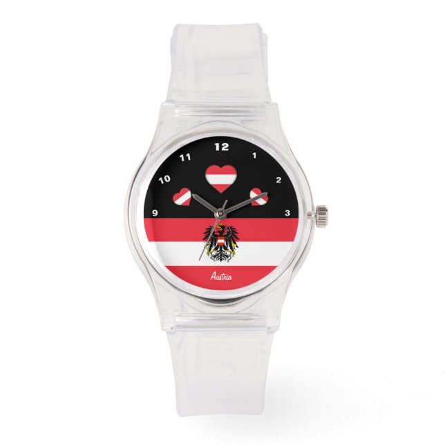 Österrikiska Flagga watch, Hearts, Österrike/sport Armbandsur (Framsida)