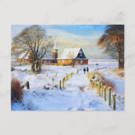 Östersjöbyn på vintern. Personer som går Vykort