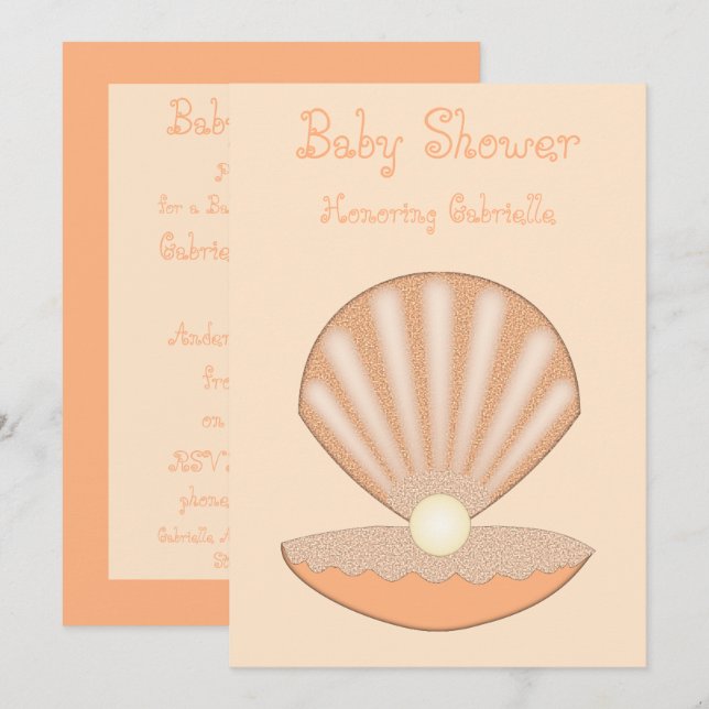 Österskal och Pärla Könsneutrala Babyshower Inbjudningar (Fram/baksida)