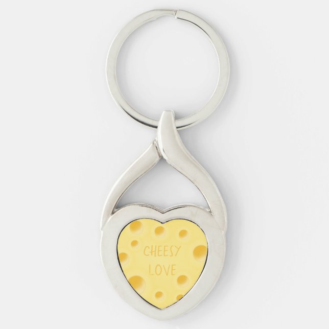 "Ostig kärlek" Bedårande anpassningsbart osthjärta Twisted Heart Silverfärgad Nyckelring (Framsidan)