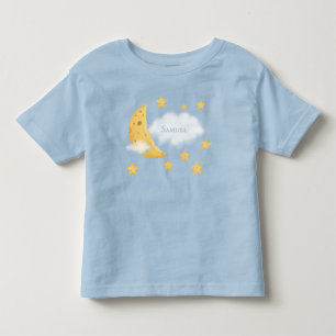 Ostig måne & stjärnor Bebis namn på en molnig blå T Shirt