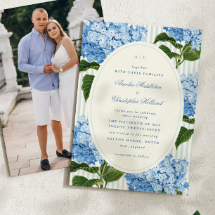 Östkust Blå Preppy Hortensia Trädgård Bröllop Spara Datumet