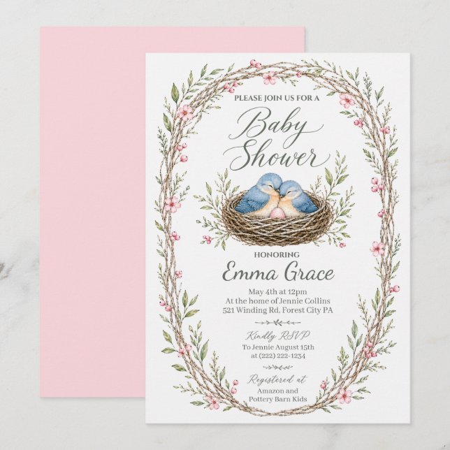 Östlig blåfågel-baby shower-inbjudan inbjudningar (Fram/baksida)
