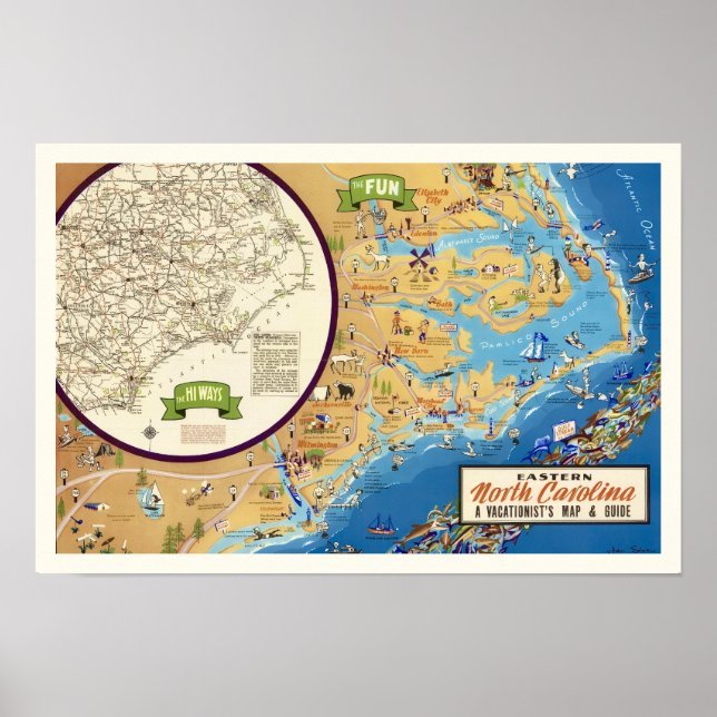 Östlig North Carolina 12x18 karttryck Poster (Framsidan)
