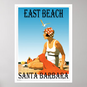 Östlig strand Santa Barbara, Kalifornien Retro Poster