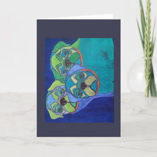 Ostört bås som 3 mops helgkort