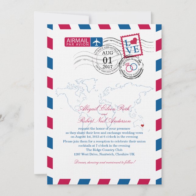 Östra Australia Airmail Bröllop Inbjudningar (Framsida)