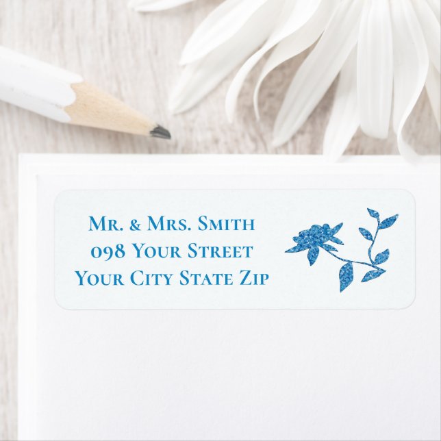 Östra Blue Pelefter Blommigt Returadress Etikett (Insitu)
