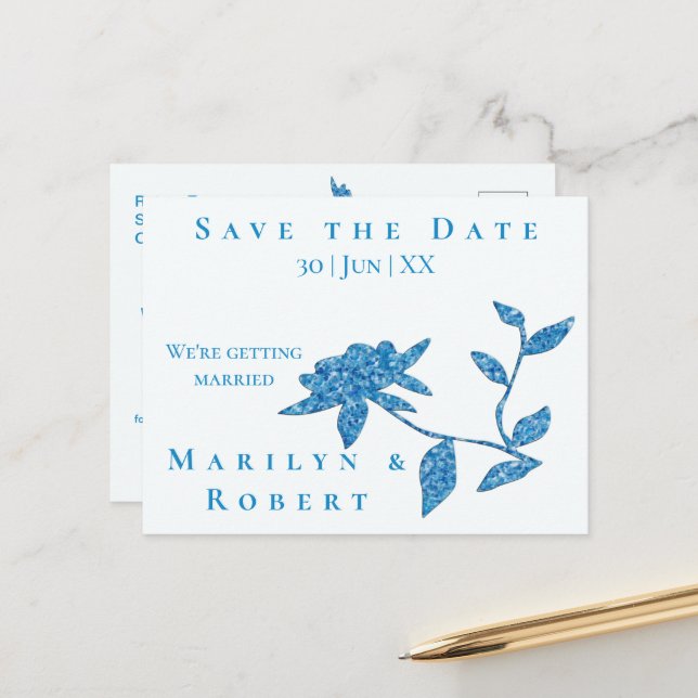 Östra Blue Pelefter Blommigt Vykort (Fram/Back In Situ)