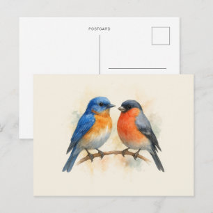 Östra Bluebird and Bullfinch Birds Vykort