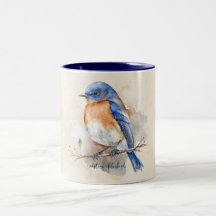 Östra Bluebird Blue Orange Rustic Watercolor