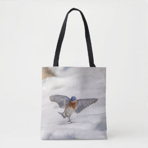 Östra Bluebird dans i snö Tygkasse