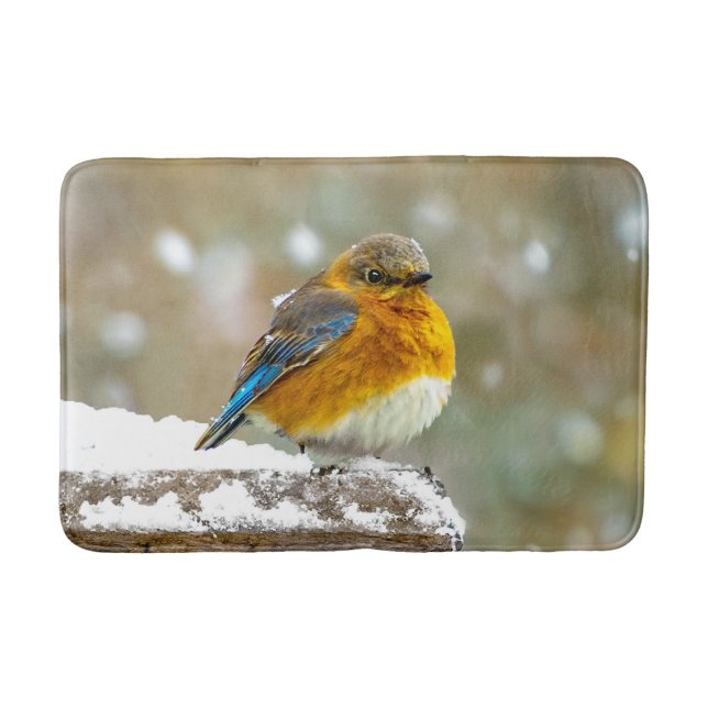 Östra Bluebird in Snö - Originalfoto Badrumsmatta (Framsidan)
