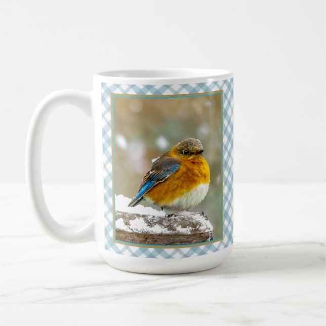 Östra Bluebird in Snö - Originalfoto Kaffemugg (Vänster)