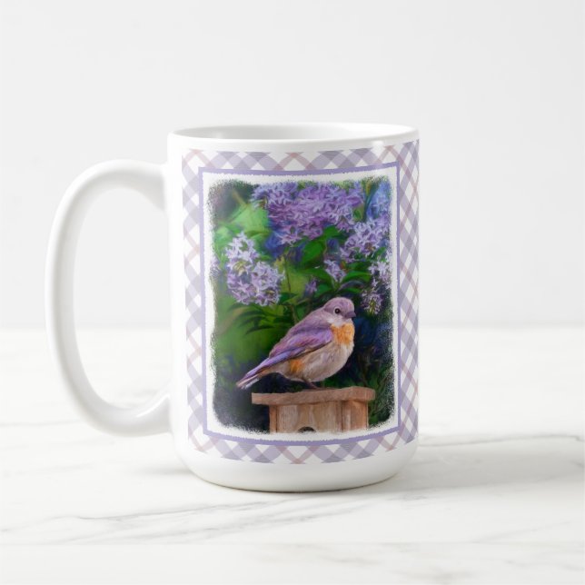 Östra Bluebird in Snö - Originalfoto Kaffemugg (Vänster)