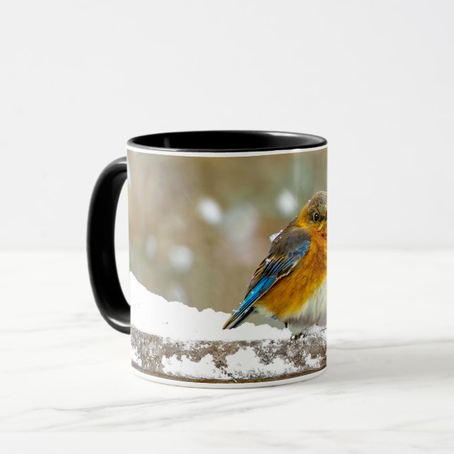Östra Bluebird in Snö - Originalfoto Mugg (Framsida vänster)