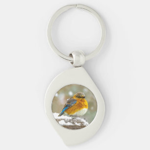 Östra Bluebird in Snö - Originalfoto Swirl Silverfärgad Nyckelring
