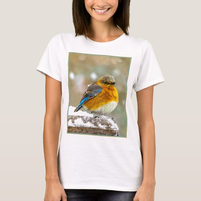 Östra Bluebird in Snö - Originalfoto T Shirt (Framsida)