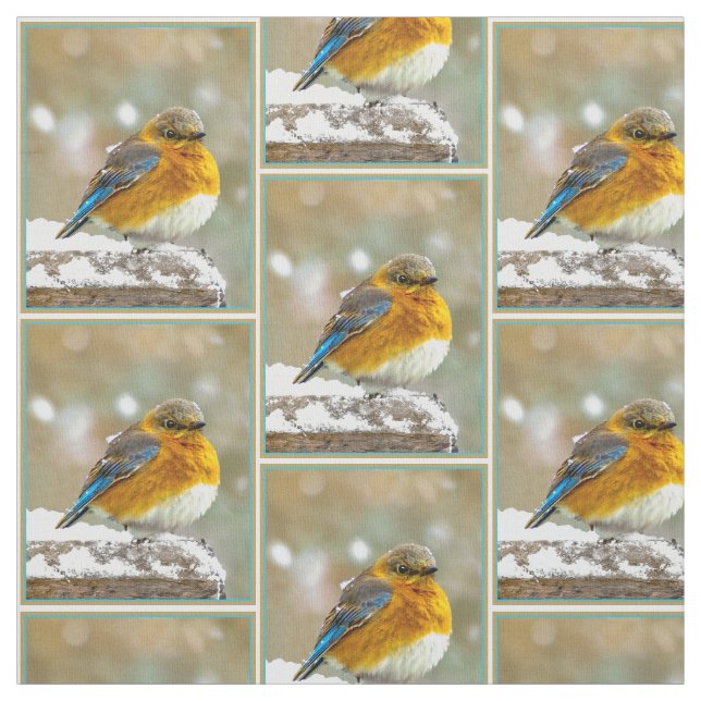 Östra Bluebird in Snö - Originalfoto Tyg (Provkarta)