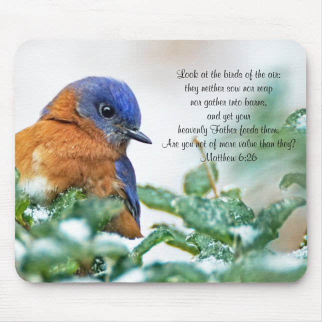 Östra Bluebird Mousepad Matthew 6:26 Musmatta (Framsidan)