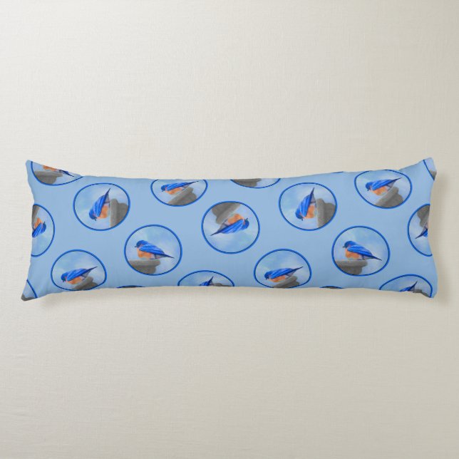 Östra Bluebird on Birdbad Original Bird Art Kroppskudde (Framsidan)