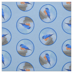 Östra Bluebird on Birdbad Original Bird Art Tyg