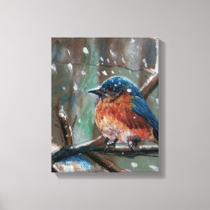 Östra Bluebird Sång Bird Winter Scene Canvastryck