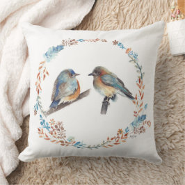 Östra Bluebirds Blommigt Utandning Kudde
