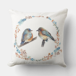 Östra Bluebirds Blommigt Utandning Kudde