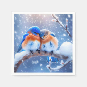 Östra Bluebirds som slingrar sig på en snöig Gren Pappersservett