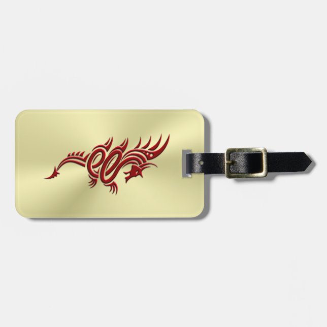 Östra Crimson Dragon, Embossed-effekt på Guld Bagagebricka (Horisontell Framsida)