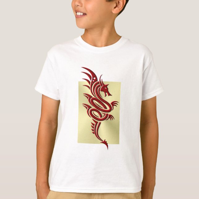 Östra Crimson Dragon, Embossed-effekt på Guld T Shirt (Framsida)