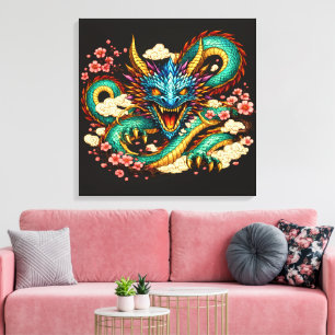 Östra Drakar & Körsbärsblommor Fantasykonst Canvastryck