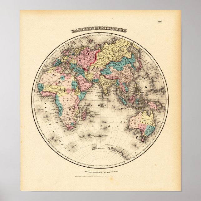 Östra Hemispere Colton, J.H. New York 1856 Poster (Framsidan)