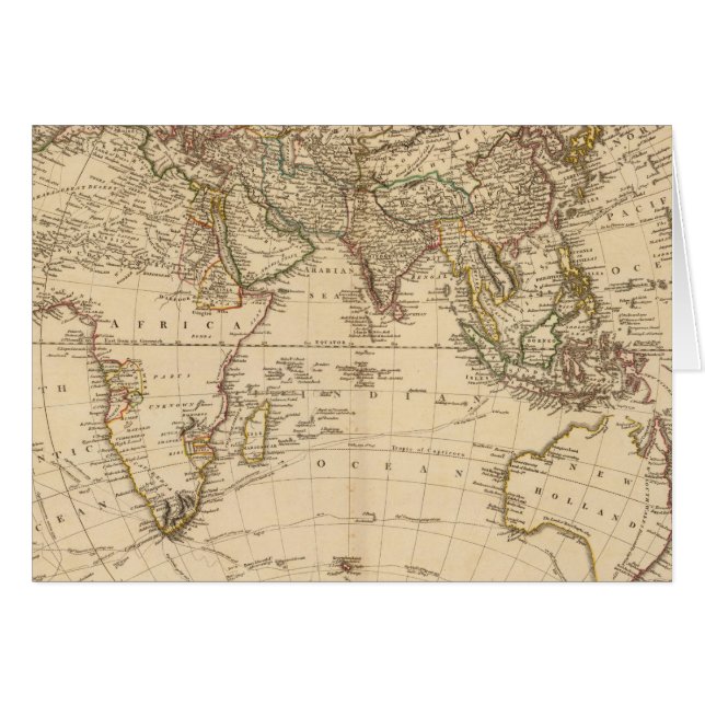 Östra Hemisphere Circular Karta Hälsningskort (Framsidan Horizontal)